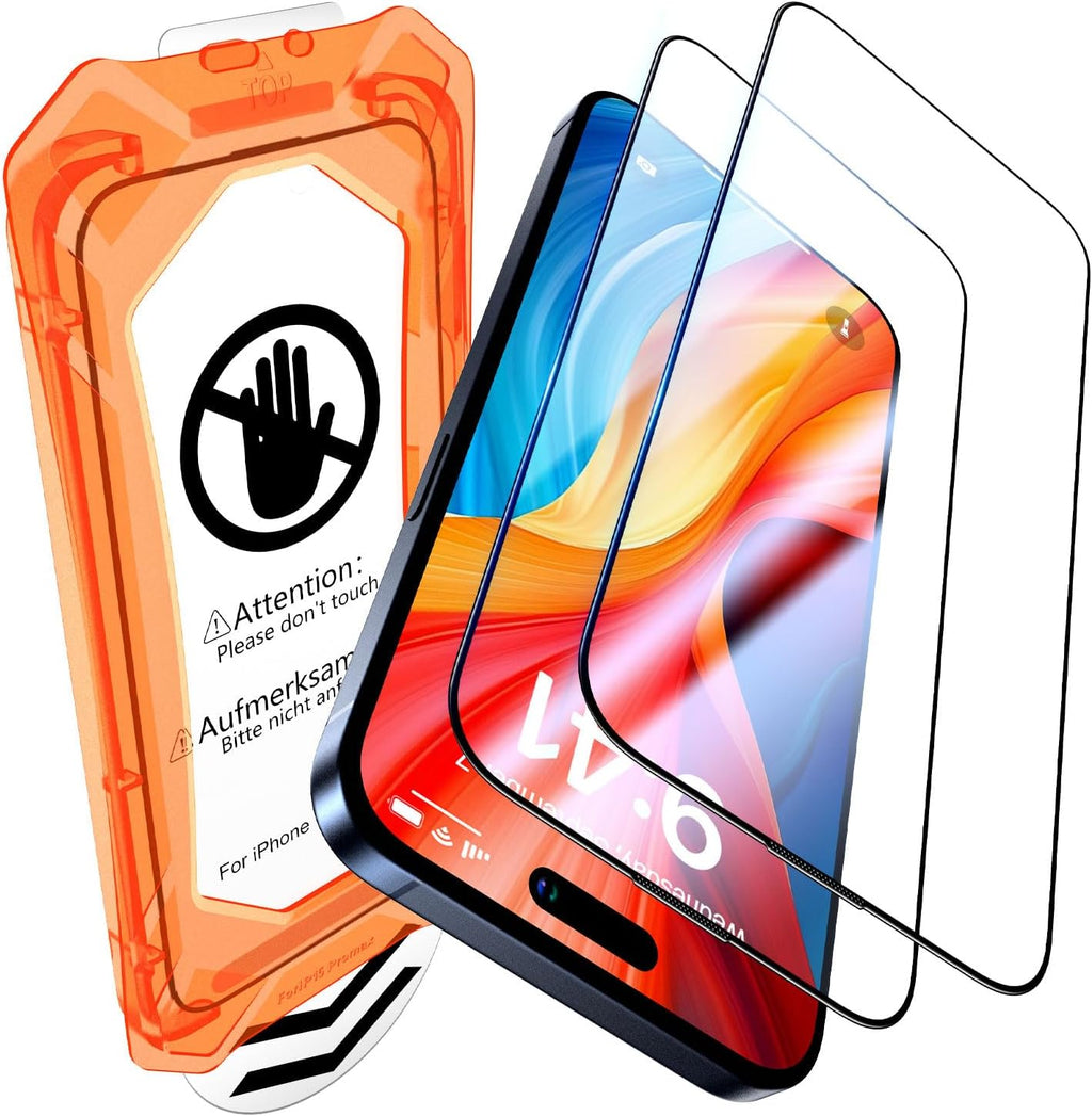 UniqueMe for iPhone 15 Pro Max Screen Protector, [Military Grade Shatterproof & 9H+ Hardness] Screen Protector 15 Pro Max Tempered Glass Full Coverage Protection, Easy Installation, 2 Packs