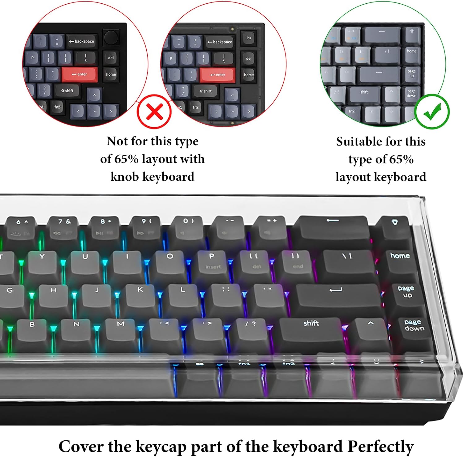 Geekria 65% Clear Acrylic Dust Cover for 68 Key Mechanical Keyboard - Compatible With Keychron K7, K6, K6 Pro, RK Royal KLUDGE RK68