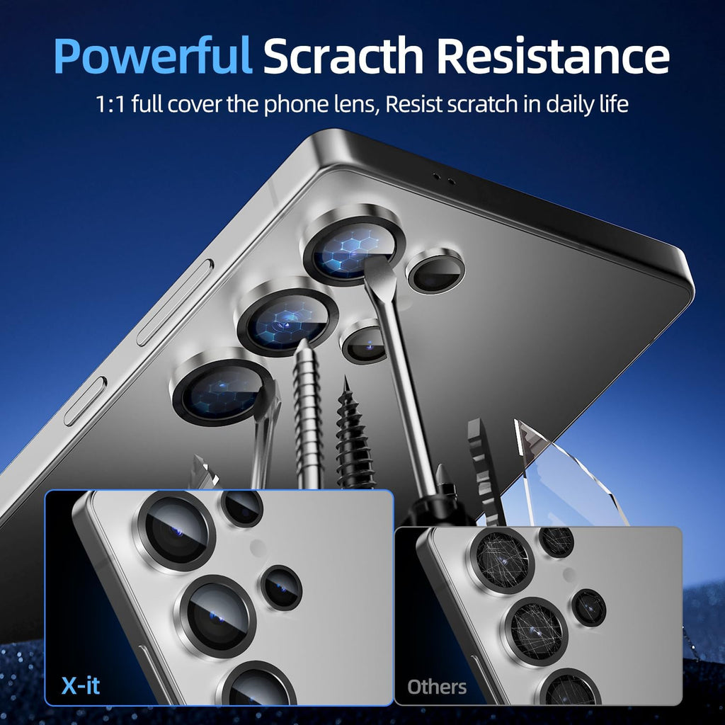 X-it Camera Lens Protector for Samsung S25 Ultra, 9H Tempered Glass, Independent Metal Aluminum Edge Original Protection Design, Suitable for Phone Case, Anti-scratch, Anti-reflective,Silver