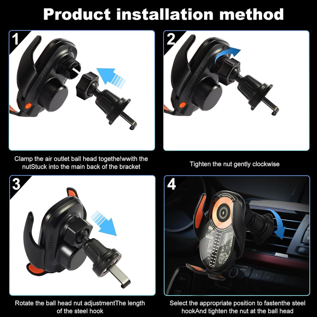 Car Phone Holder Wireless Car Charger, 15W Fast Charging Auto Sensing Clamping Phone Holders for Your Car Vent 360 Adjustable Car Mount for iPhone 16 15 14 13 12 Pro Max, Samsung Glaxy Series