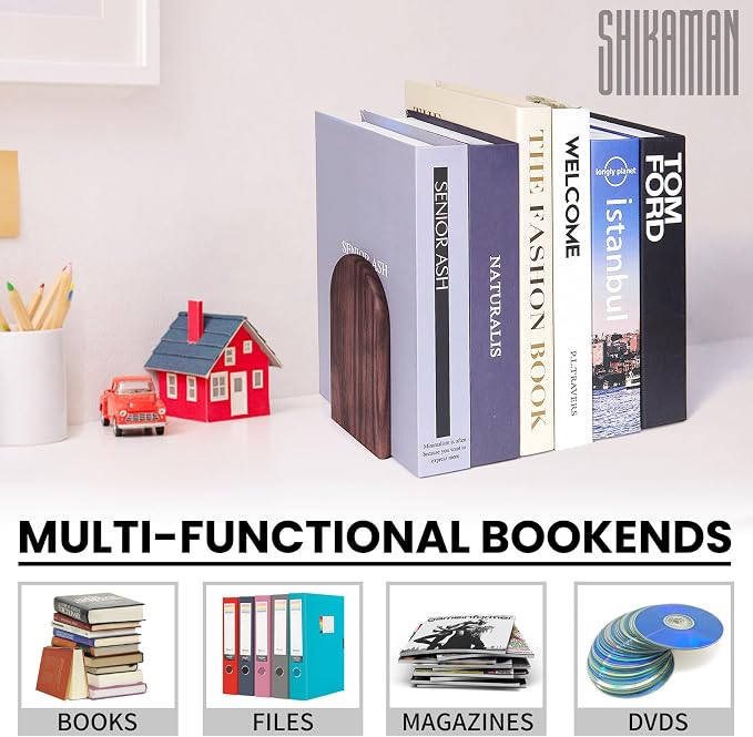 Book Ends, 4 Pack Medium Bookends Wood Book Ends Universal Economy Bookend - Image 4