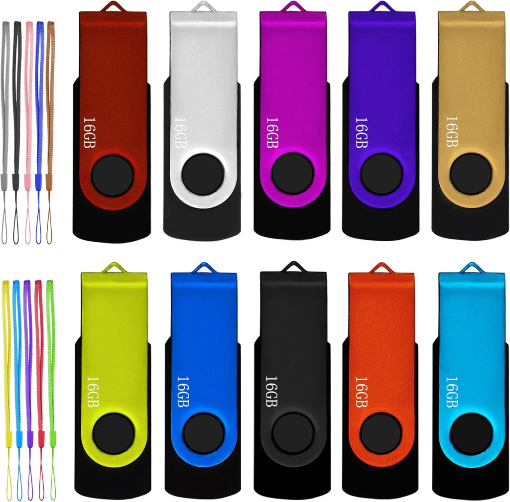 USB Drives 16GB USB 2.0 Flash Drive 10 Pack Nicepicten Thumb Drive Colorful Swivel Zip Jump Drive Memory Stick Pendrive USB Storage Flash Drive 16GB Ideal for Home & Office Shared Data Storage
