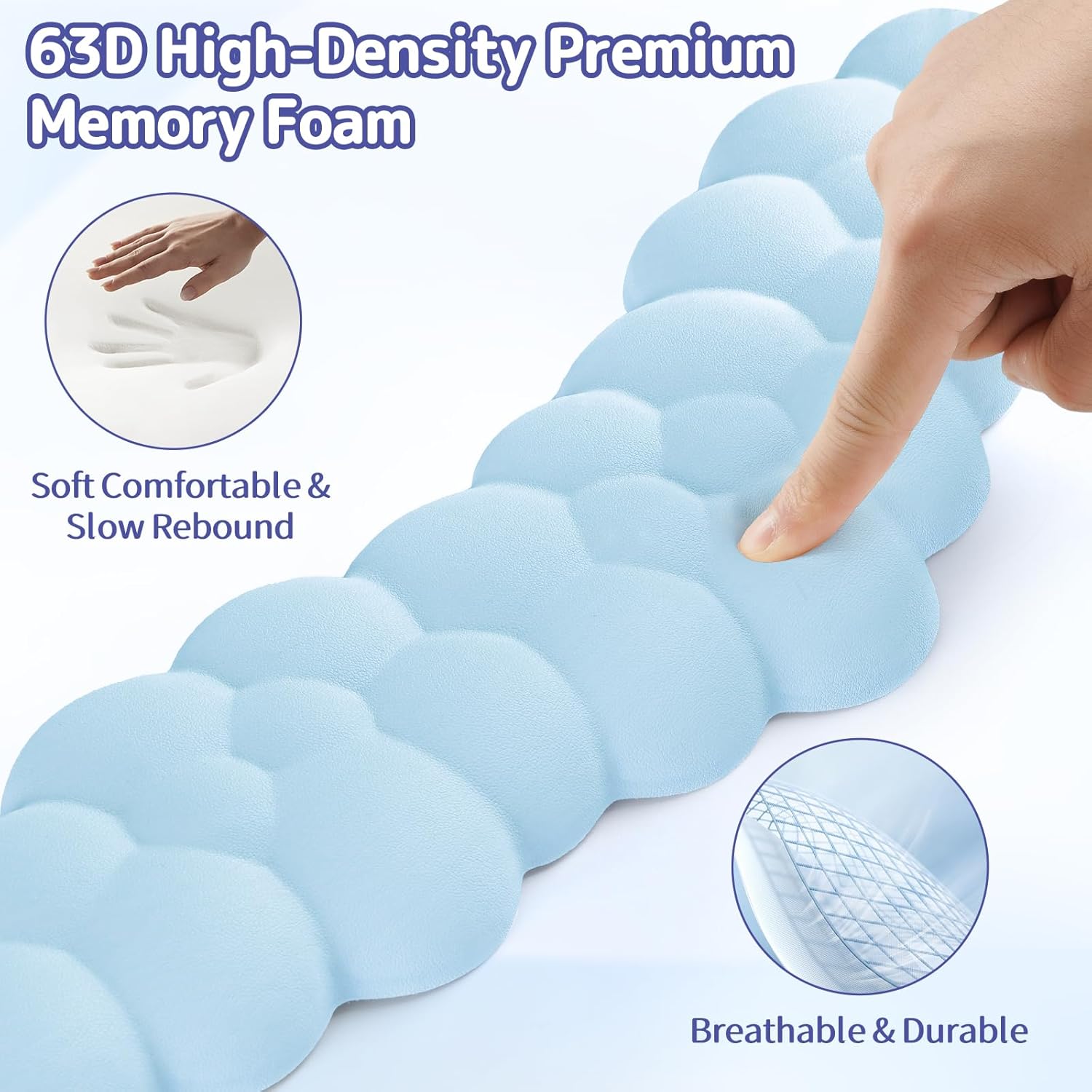 Cloud Wrist Rest for Keyboard and Mouse, Memory Foam PU Leather Keyboard Wrist Rest with Ergonomic Support, Non-Slip Base, Cute Arm Rest Pad & Palm Cushion, Office Desk Accessory, Blue