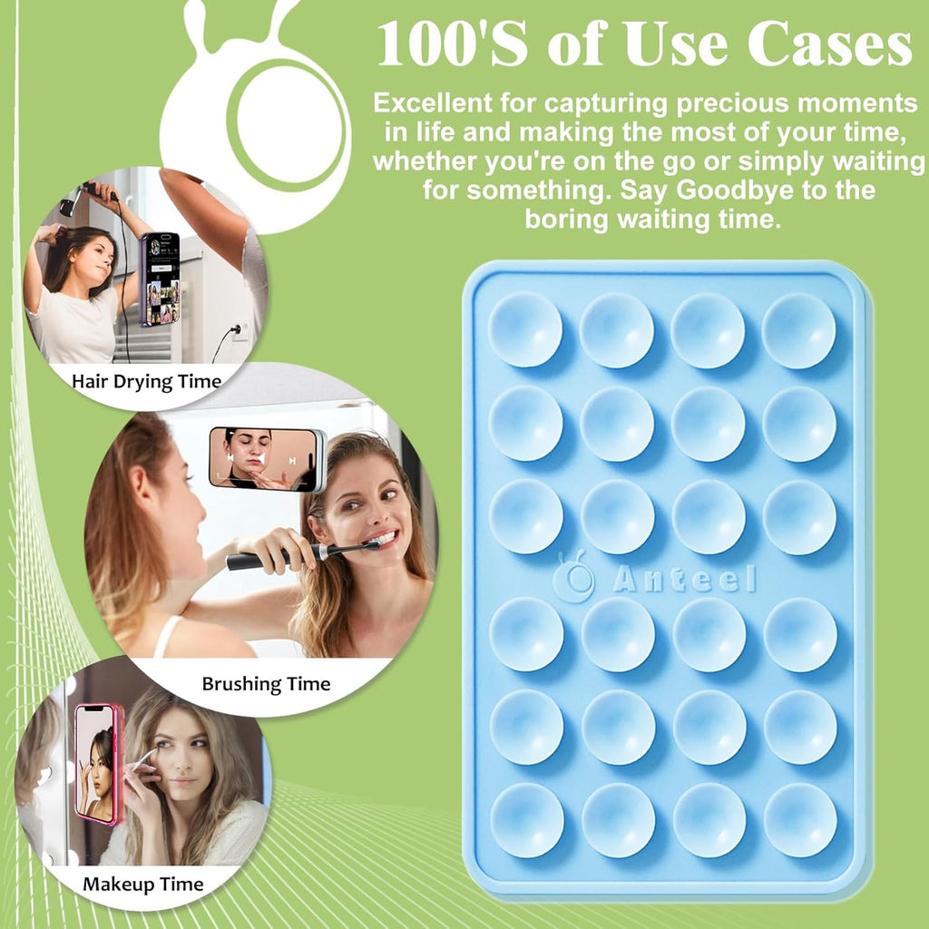 Anteel Medium-Sized Silicone Suction Phone Case Adhesive Mount, Enhanced Suction Power and Upgraded Thickened Sticky Phone Grip, Durable, Hands-Free Sticky Phone Holder, 2.28"x3.46" (WHT&WHT)