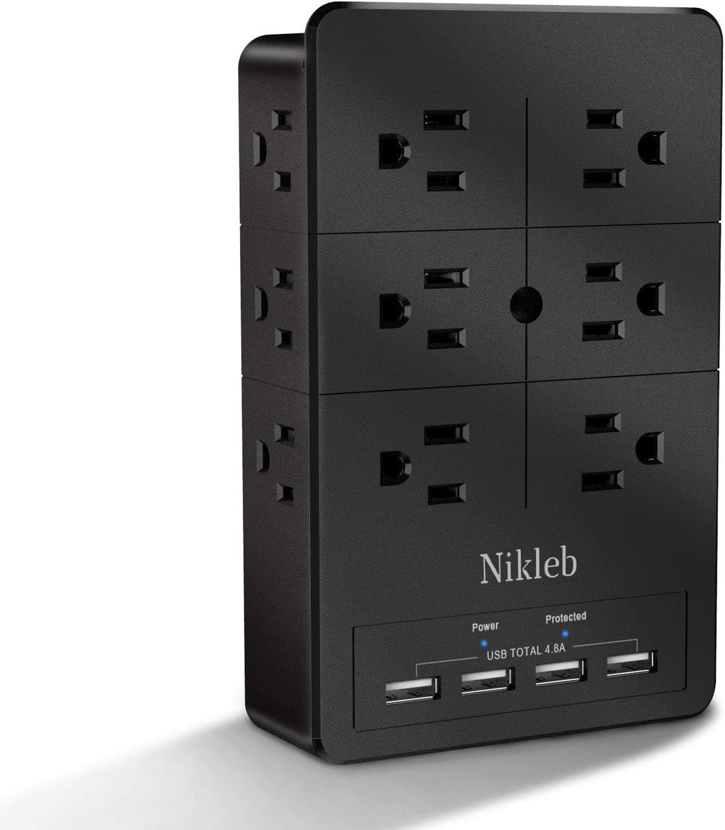 Surge Protector Wall Charger, 12 Wide AC Outlets Power Strip, 4 Ports USB Charging Blocks, Multiple Plug Adapter Wall Mount, Plug Extender Heavy Duty, Outlet Splitter for Home, Office Supplies