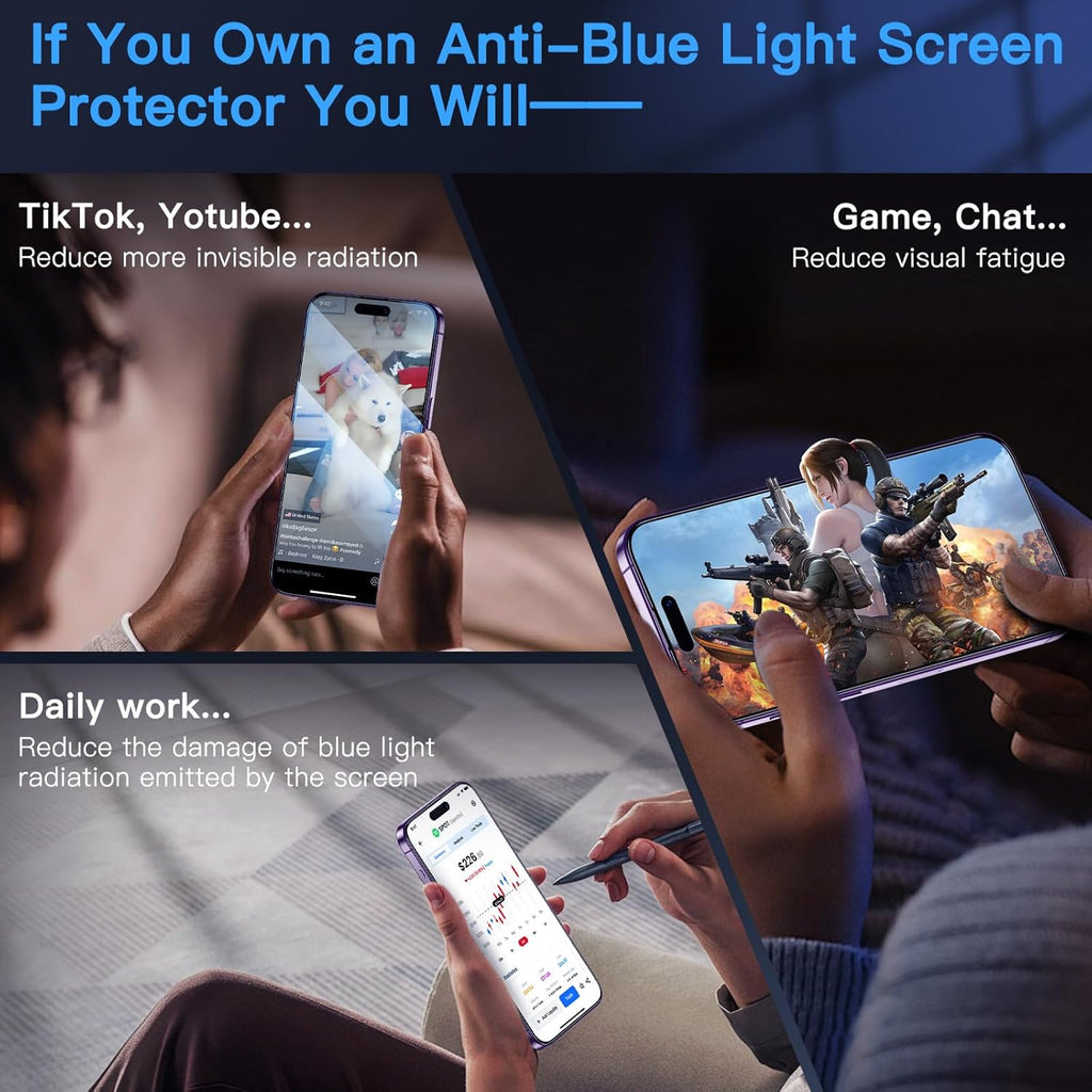 Uyiton Anti-Blue Light for iPhone 14 Pro Screen Protector - Unbreak-Glass Easy to Install Full Coverage Case Friendly Scratch Resistance 9H Tempered Glass Screen Protector for iPhone 14 Pro, 2 Pack