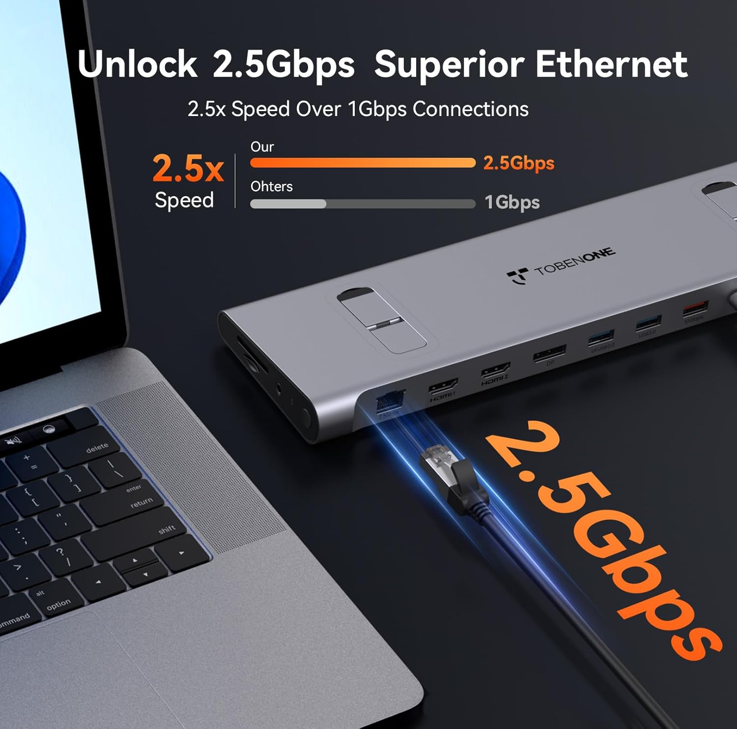 TobenONE USB-C Docking Station 3 Monitors & Dual Monitor,Laptop Dock Stand with 100W GaN III Charger, 2.5Gbps Ethernet,2 HDMI & DP (Single 4K@120Hz), 6 USB Ports for Dell/Hp/Lenovo