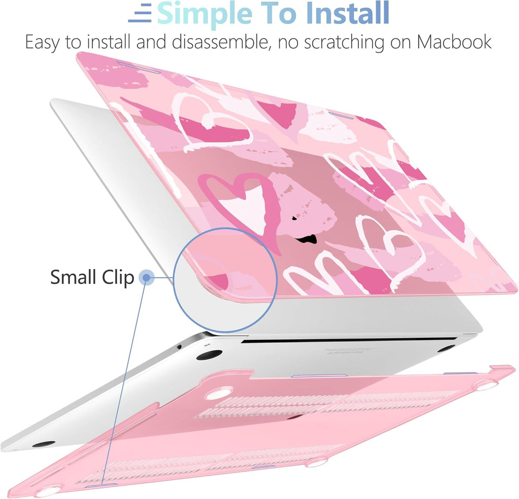 MEEgoodo Case for MacBook Pro 13 inch Case 2022 2021 2020 New A2338 M2/M1 A2251 A2289, Laptop Hard Shell with Keyboard & Camera Cover Compatible with 13 inch MacBook Pro, Fashion Heart Pattern