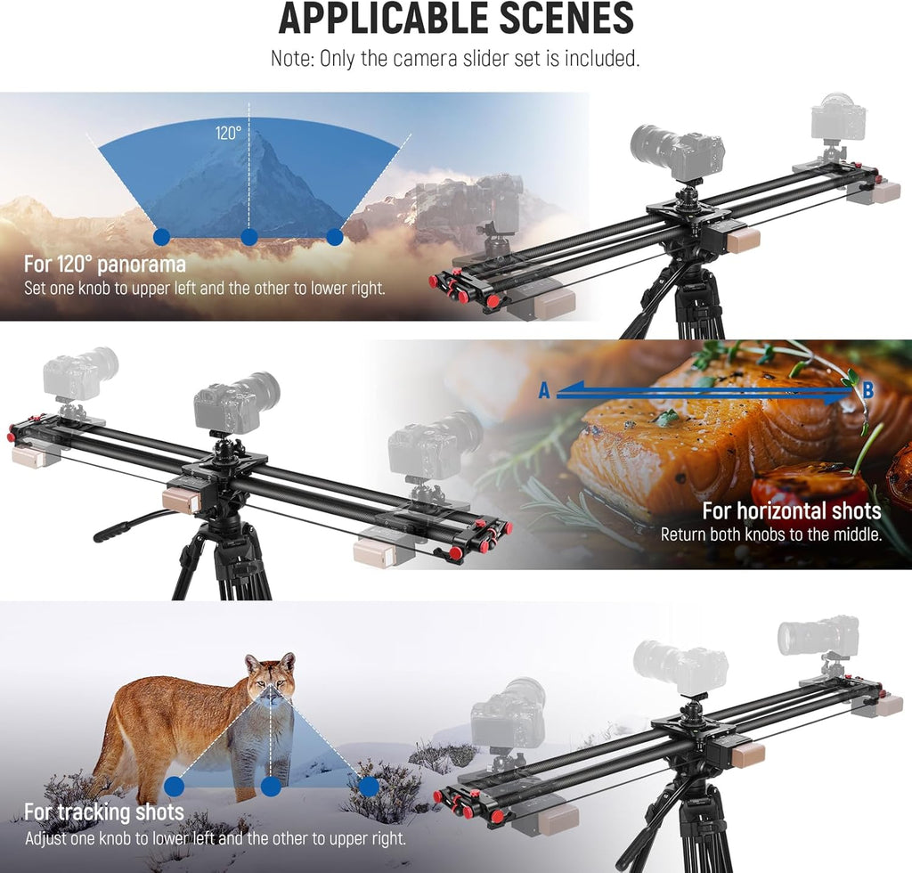 NEEWER 47.2"/120cm Motorized Camera Slider, App Wireless Control DSLR Carbon Fiber Dolly Rail Slider with 4400mAh F750 Battery (Charger Not Included), Support Video Mode, Time Lapse Photography, ER1