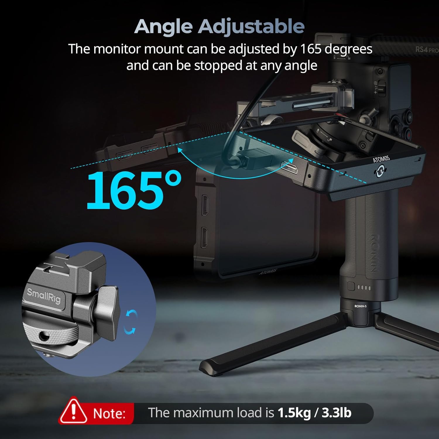 SMALLRIG HawkLock Quick Release Adjustable Camera Monitor Mount, NATO Rail and Cold Shoe, Tilt 165° Adjustable, for DJI RS 4 Mini/RS 4 Pro/RS 4 /RS 3 Mini/RS 3 Pro/RS 3 /RSC 2 /RS 2 Stabilizers