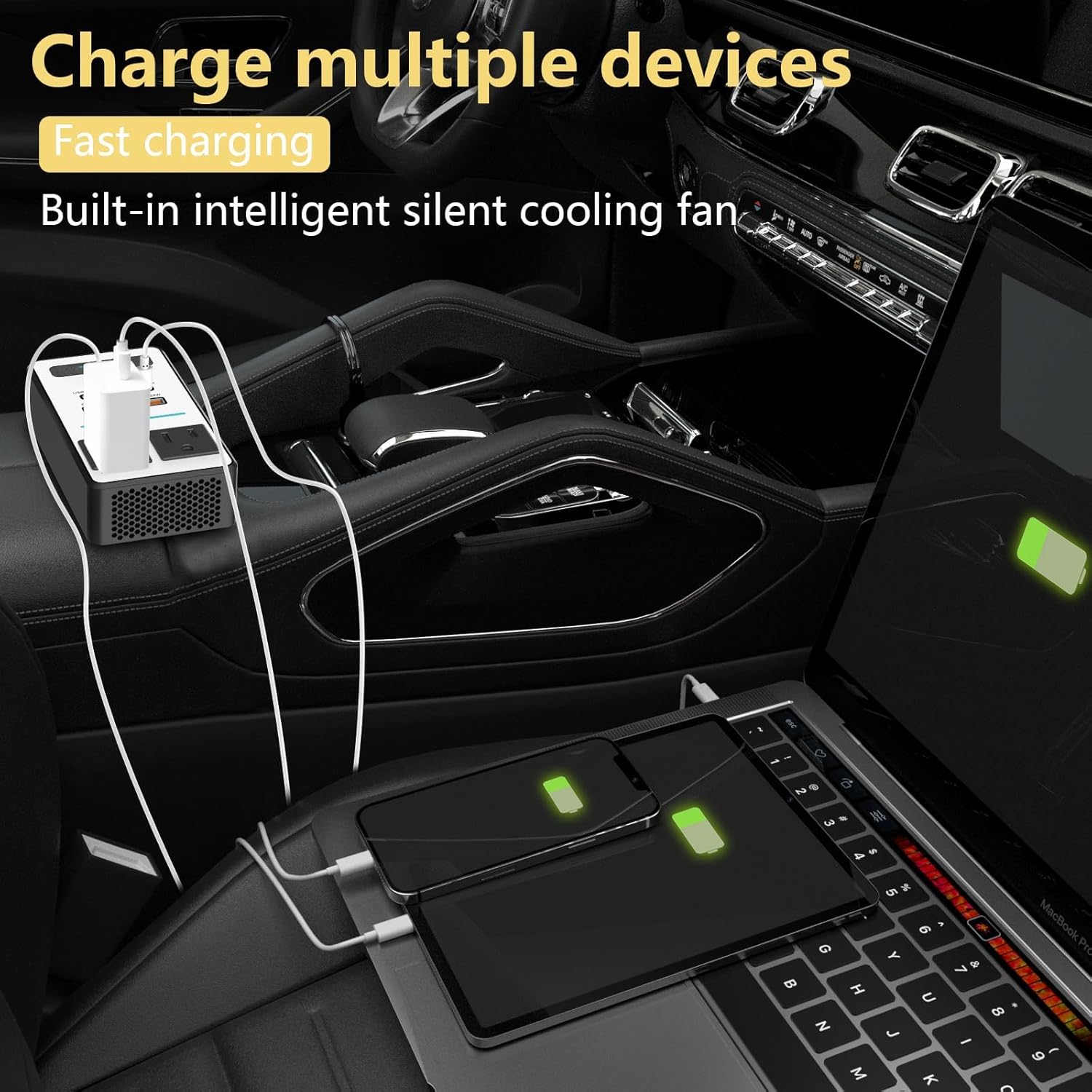 200W Car Power Inverter DC 12V to 110V AC,Cigarette Lighter Adapter Plug with [65W USB-C]/USB-Fast Charger 24W/Multiple USB/Laptop car Charger with Voltage Display