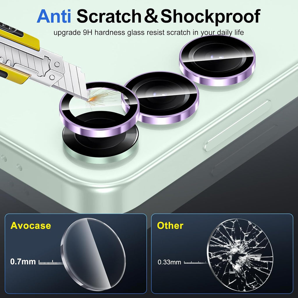 for Samsung Galaxy S25 Camera Lens Protector, Individual Metal Ring Tempered Glass Lens Cover, [Strong Adsorption] Scratch Resistant Ultra-Thin HD Clear Lens Cover, 1 Set-Purple Ring