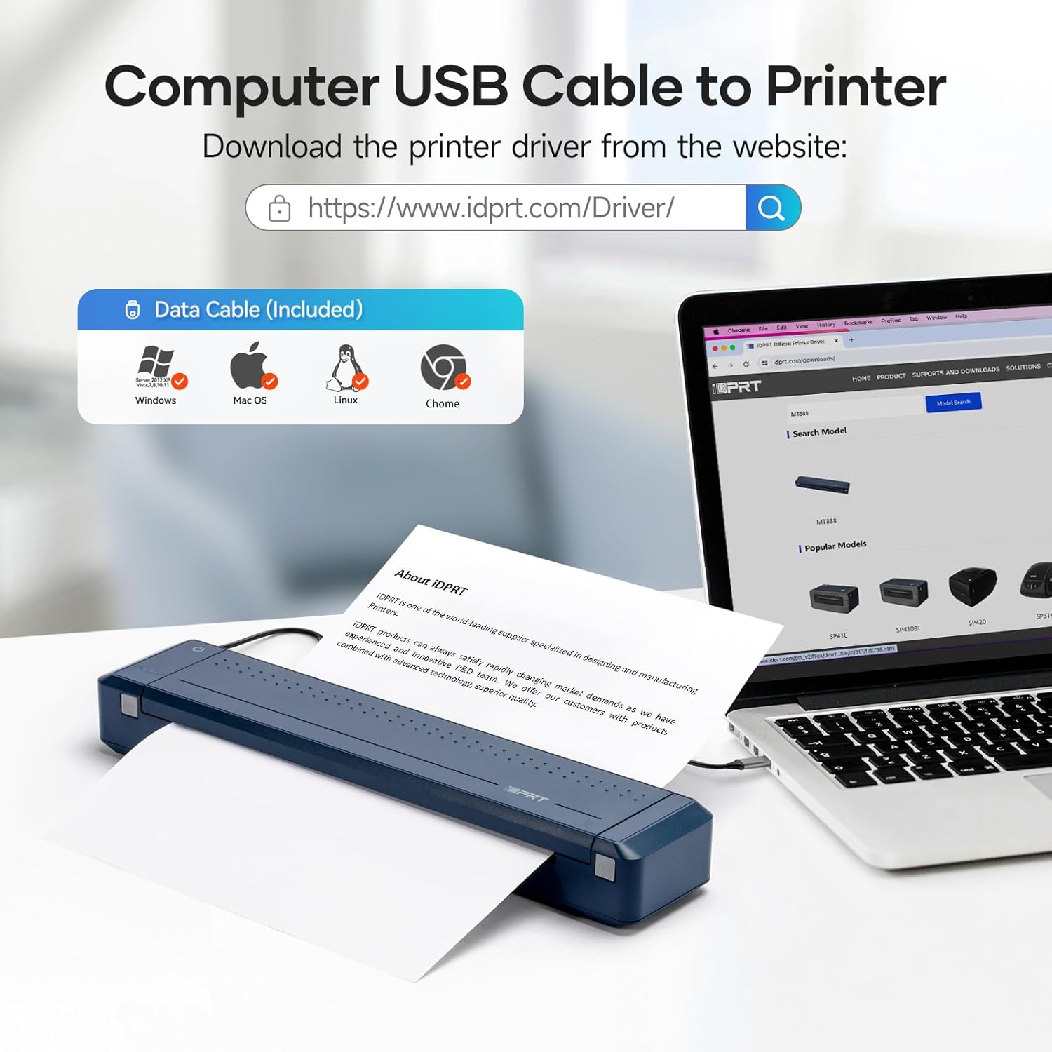 iDPRT Portable-Printer Wireless for Travel, 300DPI Inkless Thermal Small Printers for Home Use, Office, Vehicles, Mobile Bluetooth Printer Supports 8.5" x 11" US Letter, for Smartphone & PC,Blue