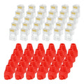 MECCANIXITY 60pcs Cat6 RJ45 Pass Through Connectors, RJ45 Connector 8P8C Gold Plated Plugs with 60pcs Red Strain Relief Boots for Solid or Stranded UTP Ethernet Cable, 1.1mm
