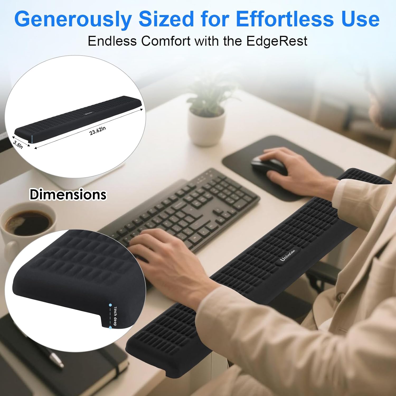 UnivoColors PostureUp L-Shaped Desk Long Wrist Rest Elbow, Non-Slip, Memory Foam, Desk Edge Support, Ergonomic Design for Long-Hour Work (23.6 * 3.9 inch One-Piece Design,Purple)