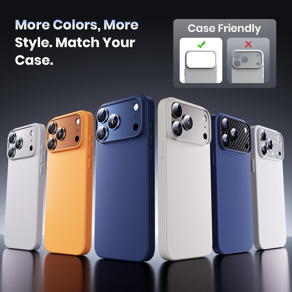 Hoerrye for iPhone 17 Pro Max Camera Lens Protector - [12FT Shatterproof Military Grade] [Strong Adsorption] Metal 9H+ Tempered Glass Camera Screen Full Cover Case Friendly,Carbon Fiber