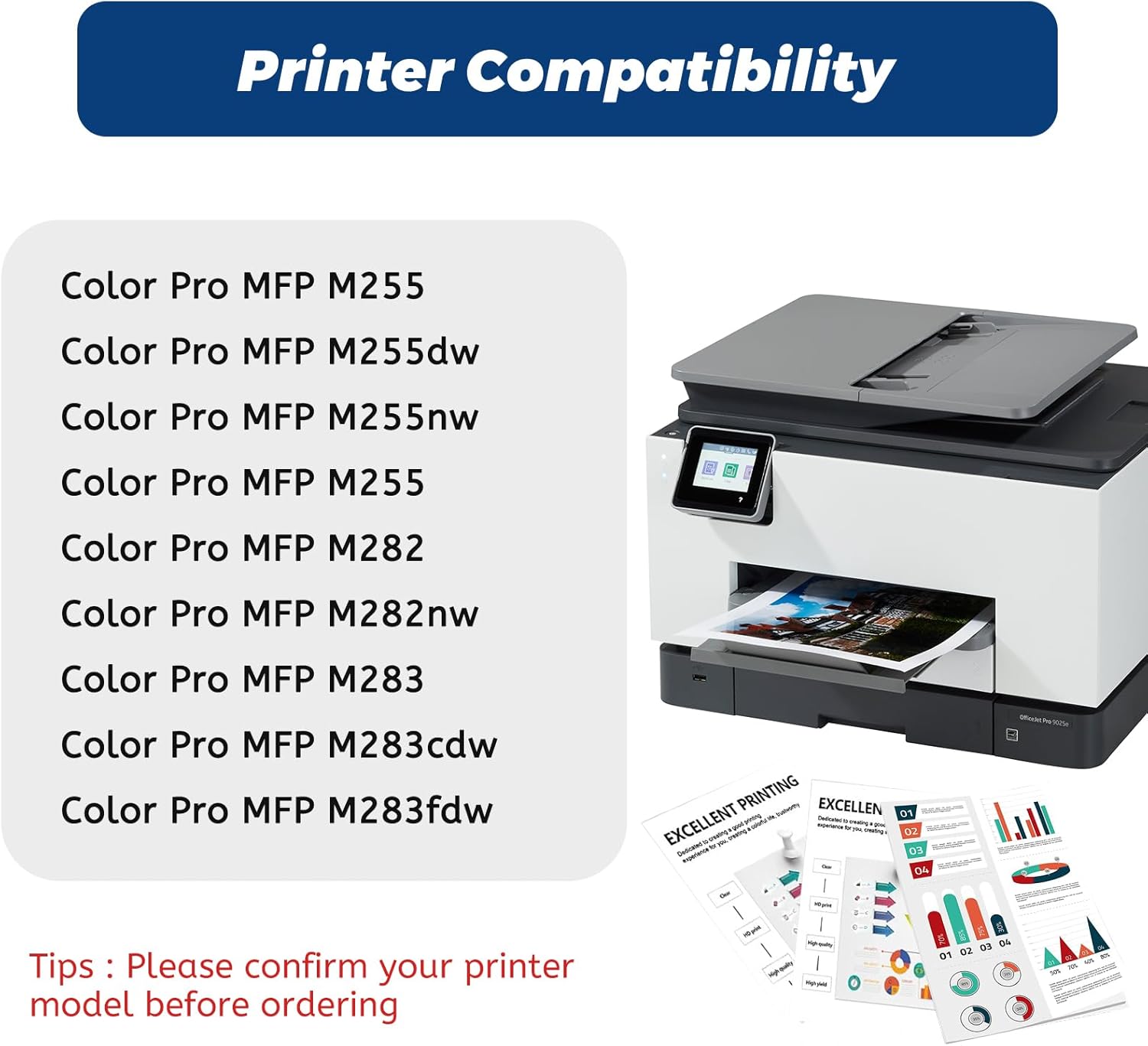 206A Toner Cartridge Black Cyan Yellow Magenta 4 Pack,with Chip Compatible Replacement for HP 206X 206 A W2110A for HP Color Laserjet pro MFP M283fdw M283cdw Pro M255dw M283 M255 Printer