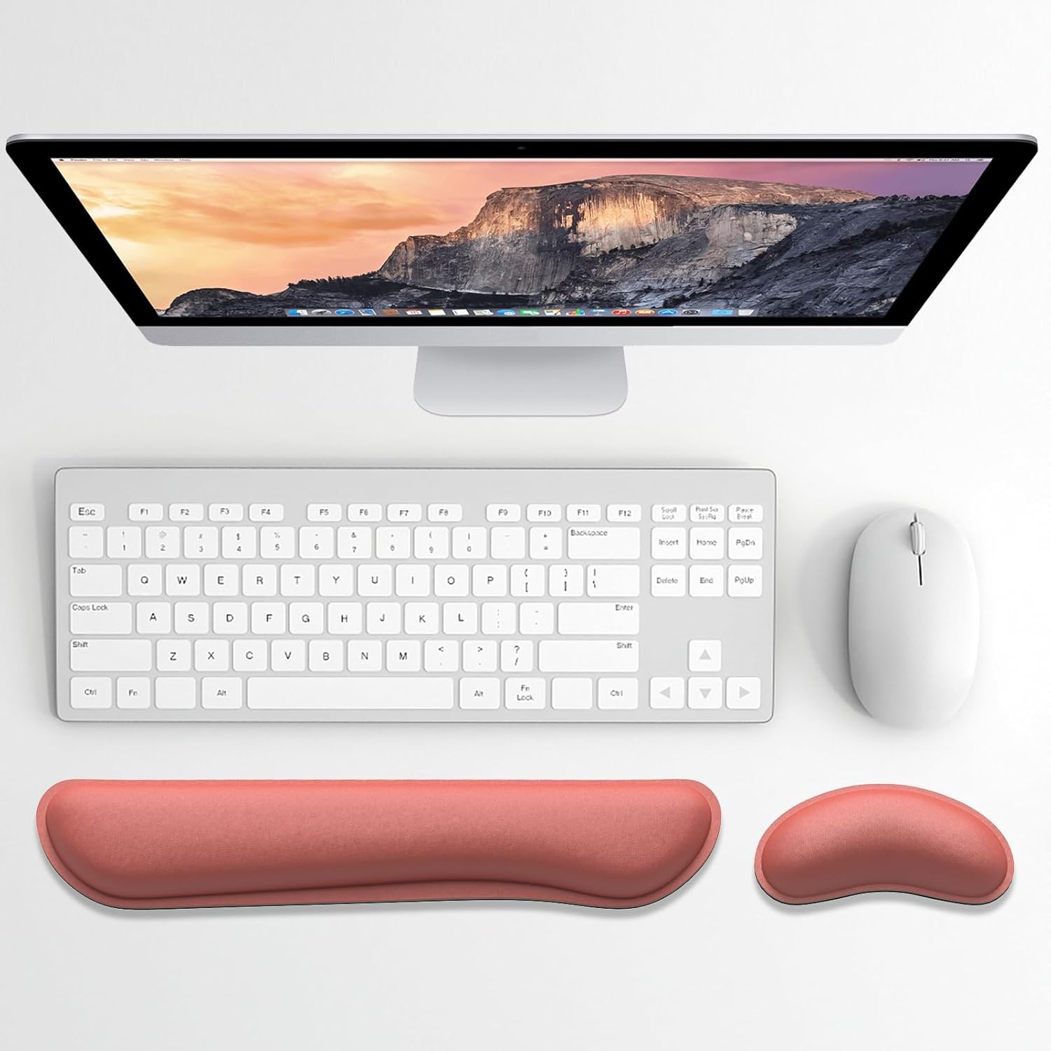 Dapesuom Enlarge Keyboard Wrist Rest, Memory Foam Wrist Cushion for Desk Mats Support, Cute Typing Pain Relief Keyboard Mouse Pad Rests Set with Non-Slip Base for Gaming Laptop Office, Indian Red