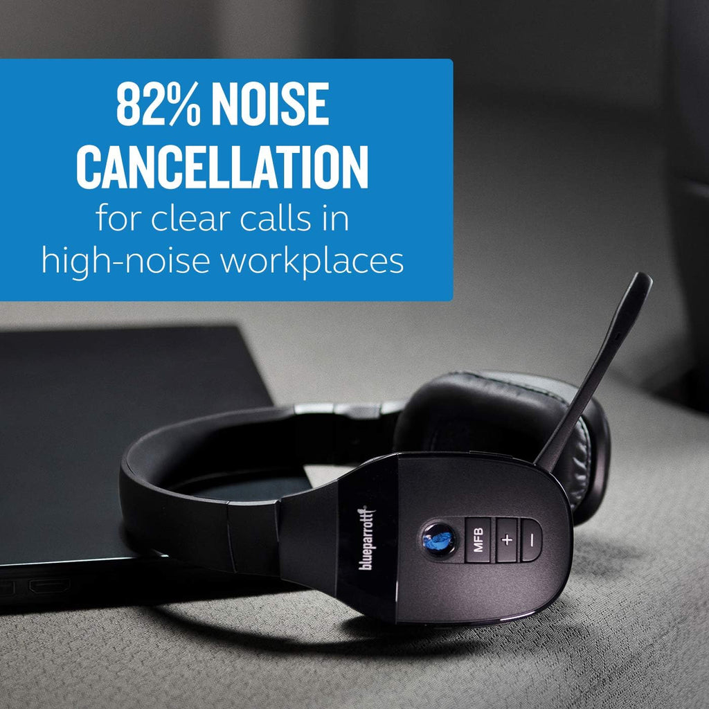 BlueParrott S450-XT Stereo Bluetooth Wireless Headphones 82% Noise Canceling Over Head Headset with Mic for Music and Calls, Hi-Fi Stereo Audio, 300 ft. Wireless Range, 24 hrs. Talk Time, Black