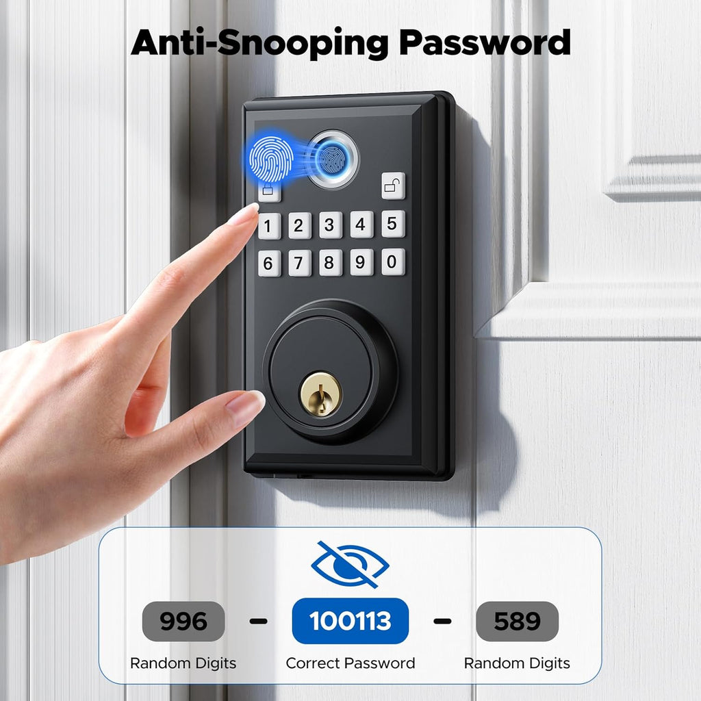 CAMCAMP Keyless Entry Door Lock, Fingerprint Door Lock with APP Remote Control, Smart Lock for Front Door/Bedroom, Easy-to-Install Keypad Deadbolt, Auto-Locking, 4 AA Batteries Include
