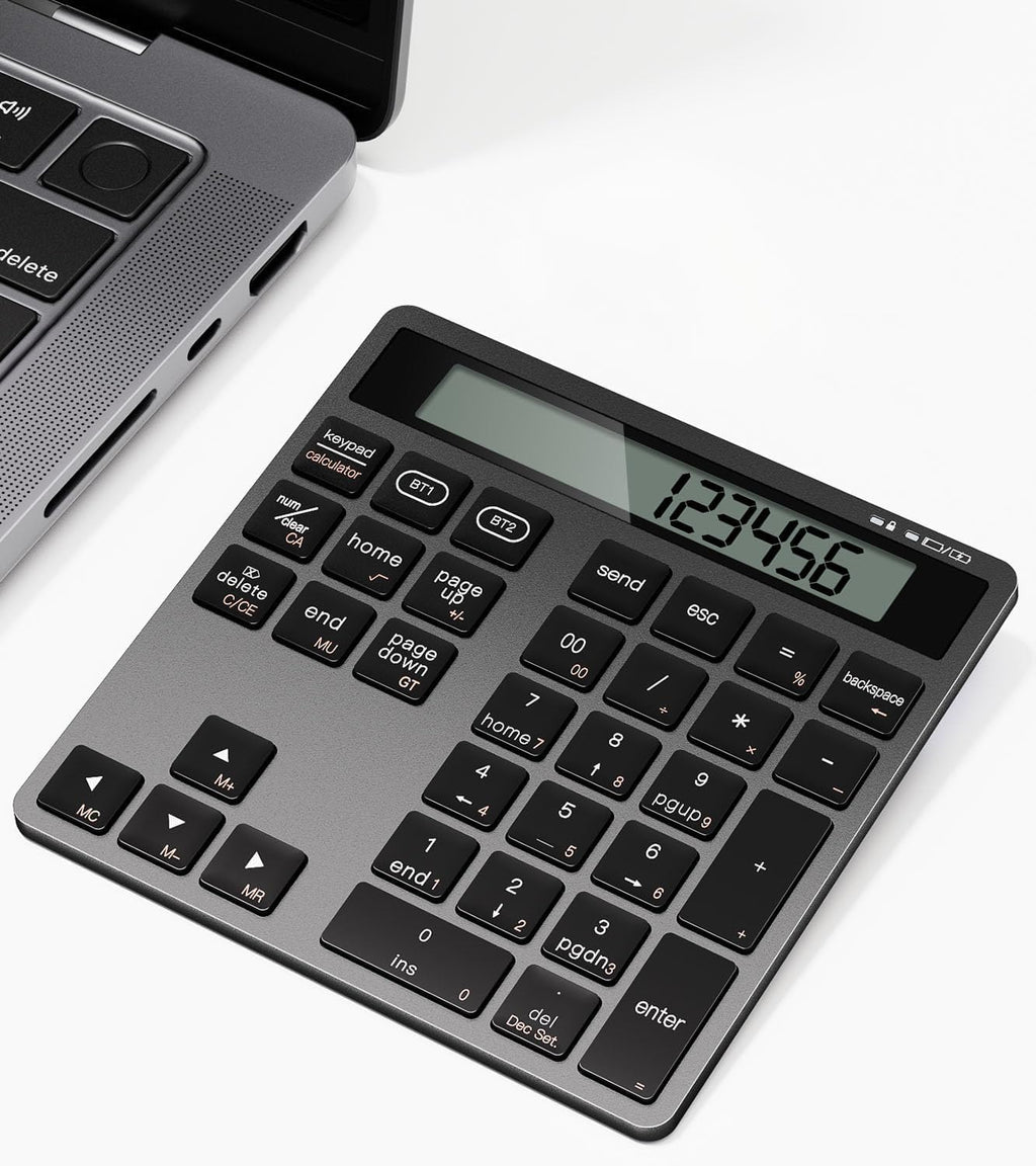 Bluetooth Number Pad, Wireless Numeric Keypad Calculator with Display, USB-C Rechargeable External 34-Keys Numpad, Financial Data Entry Keyboard for iMac, MacBook Air/Pro, PC Desktop, Laptop Notebook