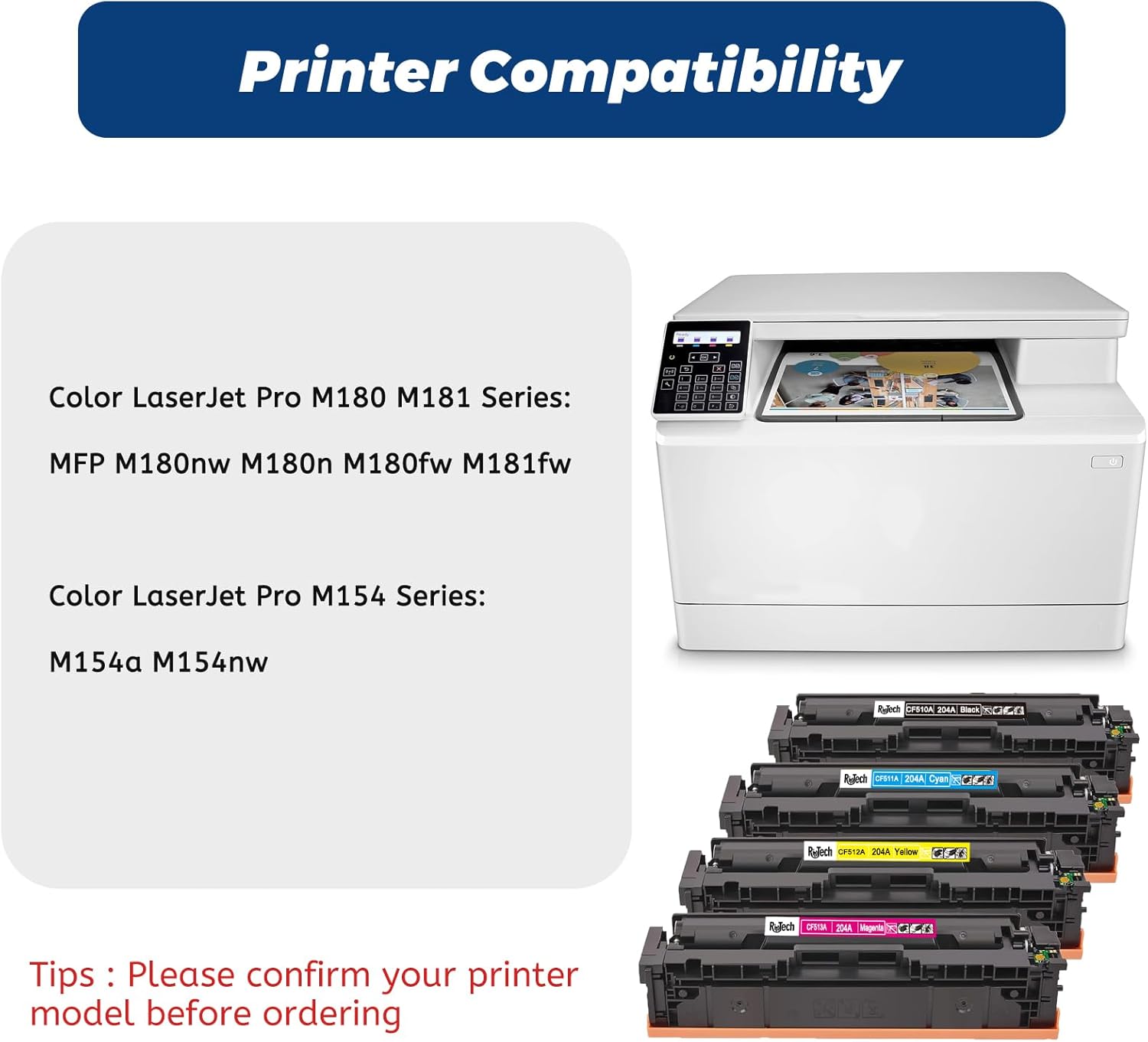 204A Toner Cartridge,Compatible for HP 204 A CF510A CF511A CF512A CF513A for HP Color Laserjet Pro MFP M180nw M180n M154nw M154a MFP M181fw Printer, Black Cyan Yellow Magenta ( 4 Pack )