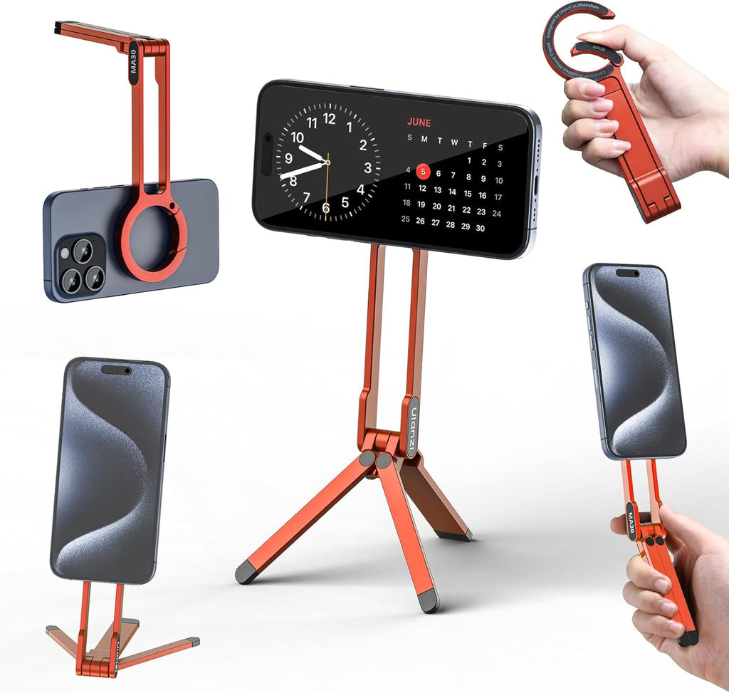 ULANZI MA30 Magnetic Phone Tripod Stand for iPhone - Aluminium Maglock Smartphone Mini Tripod Pocket Cell Phone Stand Strong Magnet Quick Mount Compatible with iPhone 16 15 14 13 12 Series, Orange