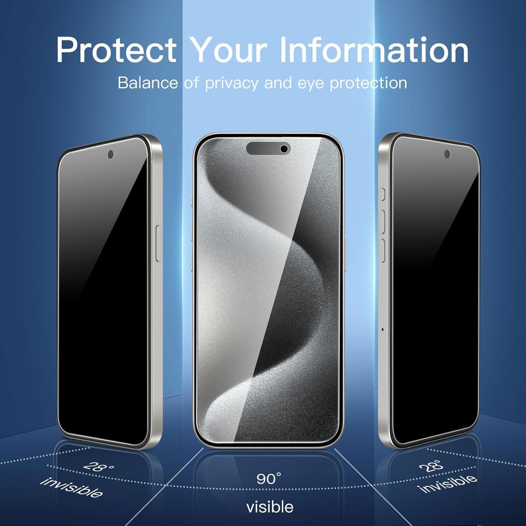 NEW'C 3 Pack Privacy for iPhone 15 Pro Max Screen Protector (6.7 inches), Anti-Spy Tempered Glass Film,Case Friendly Ultra Resistant, Balanced 28-Degree Privacy Angle-Easy installation tool included