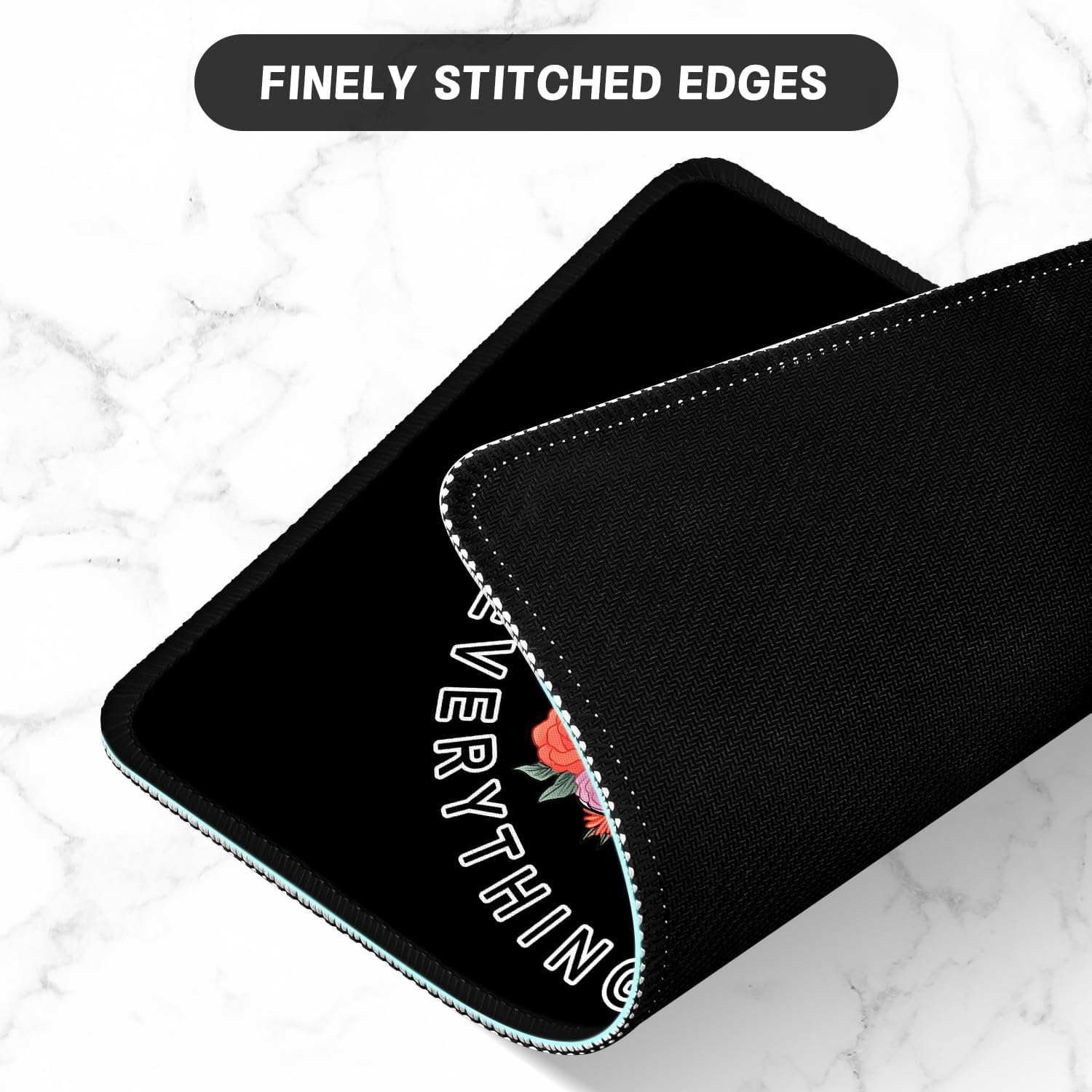 ITNRSIIET Mouse Pad with Stitched Edge Premium Textured Smooth Precise Operation Waterproof Washable Non-Slip Rubber Base Desktop Protection Mat, 10.2×8.3×0.12 inches, Flower Skull