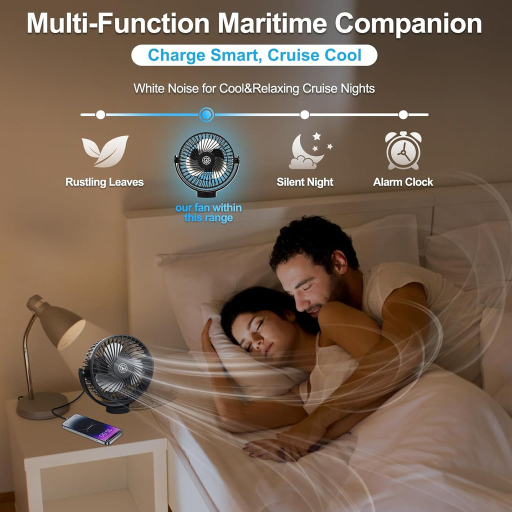 Magnetic Cruise Fan with 12000mAh Battery - Portable Cabin Air Circulator, 3-Speed LED Desk Fan with Timer, Power Bank & Ceiling/Wall Mount, Cruise Ship Approved for Travel (Black)