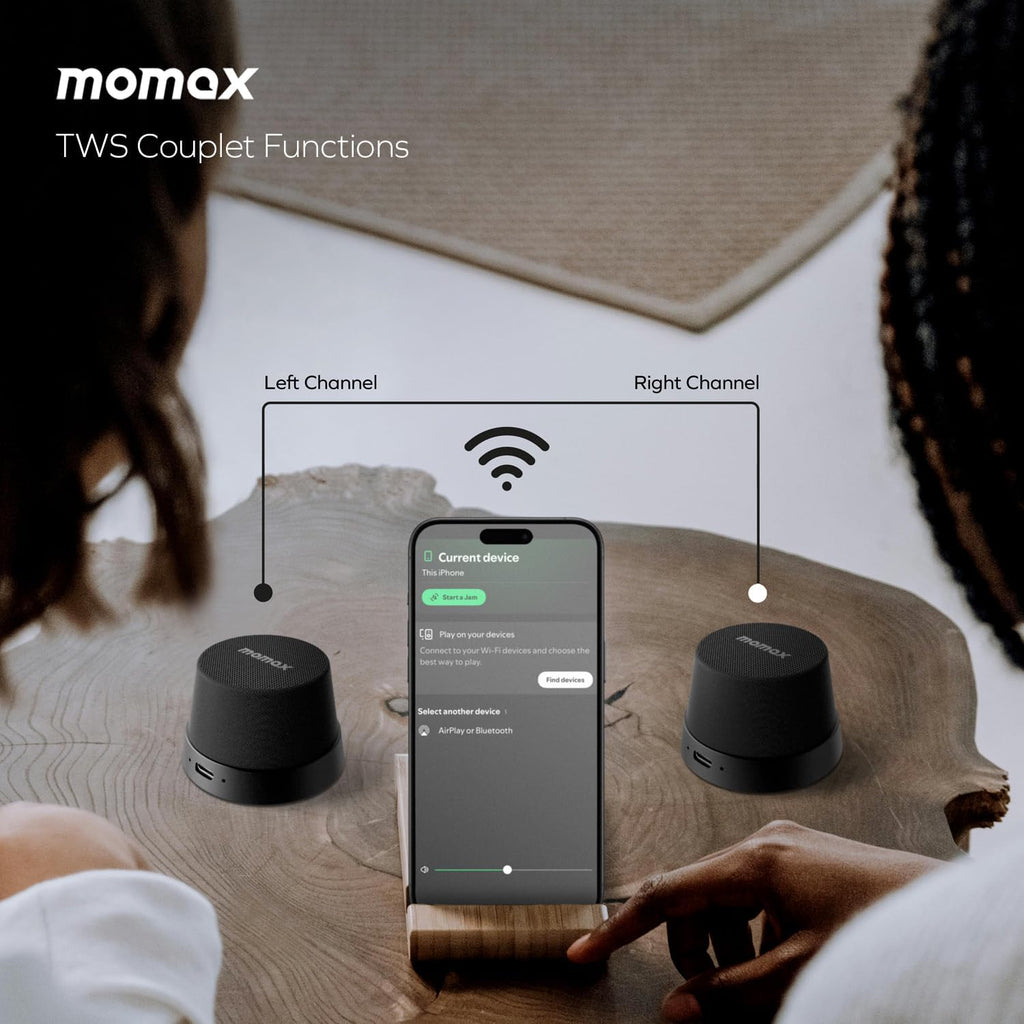 MOMAX Magnetic Portable Speaker Wireless, IPX6 Waterproof Shower Speaker Small with Bass, 12H Playtime, TWS Pairing, Magnetic Cell Phone Stand for Outdoor, Gift Ideas