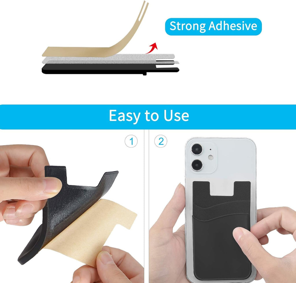 SS Phone Wallet, Phone Card Holder Stick on Credit Card Holder for Cell Phone Case Sticky Wallet for Back of Phone Suitable for iPhone Samsung Galaxy Any Smartphone 3 Pack