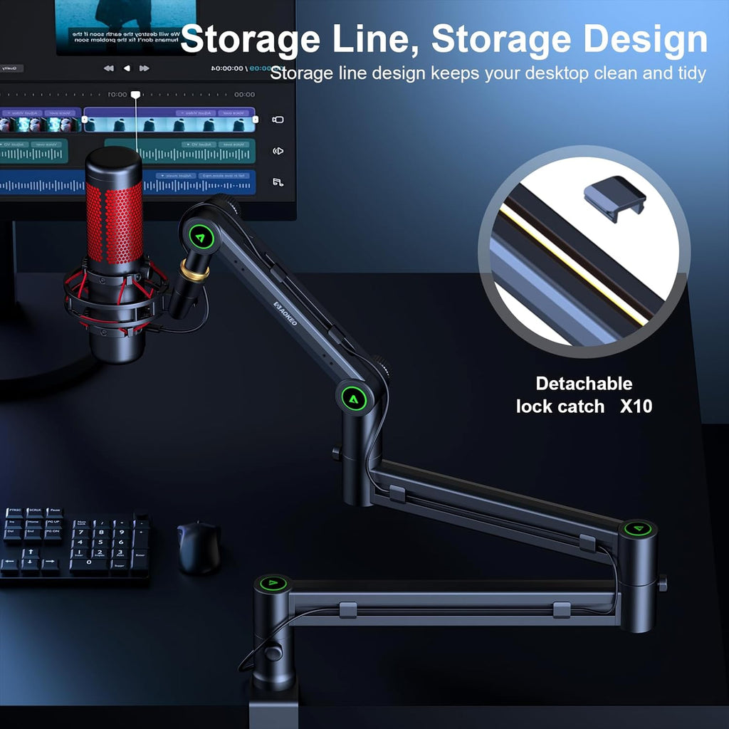 Microphone Arm,Aokeo AK-58i Desk Low Profile Mic Boom Arm Stand,Suitable For Blue Yeti,Snowball iCE,HyperX QuadCast,SoloCast,Elgato Wave,Etc