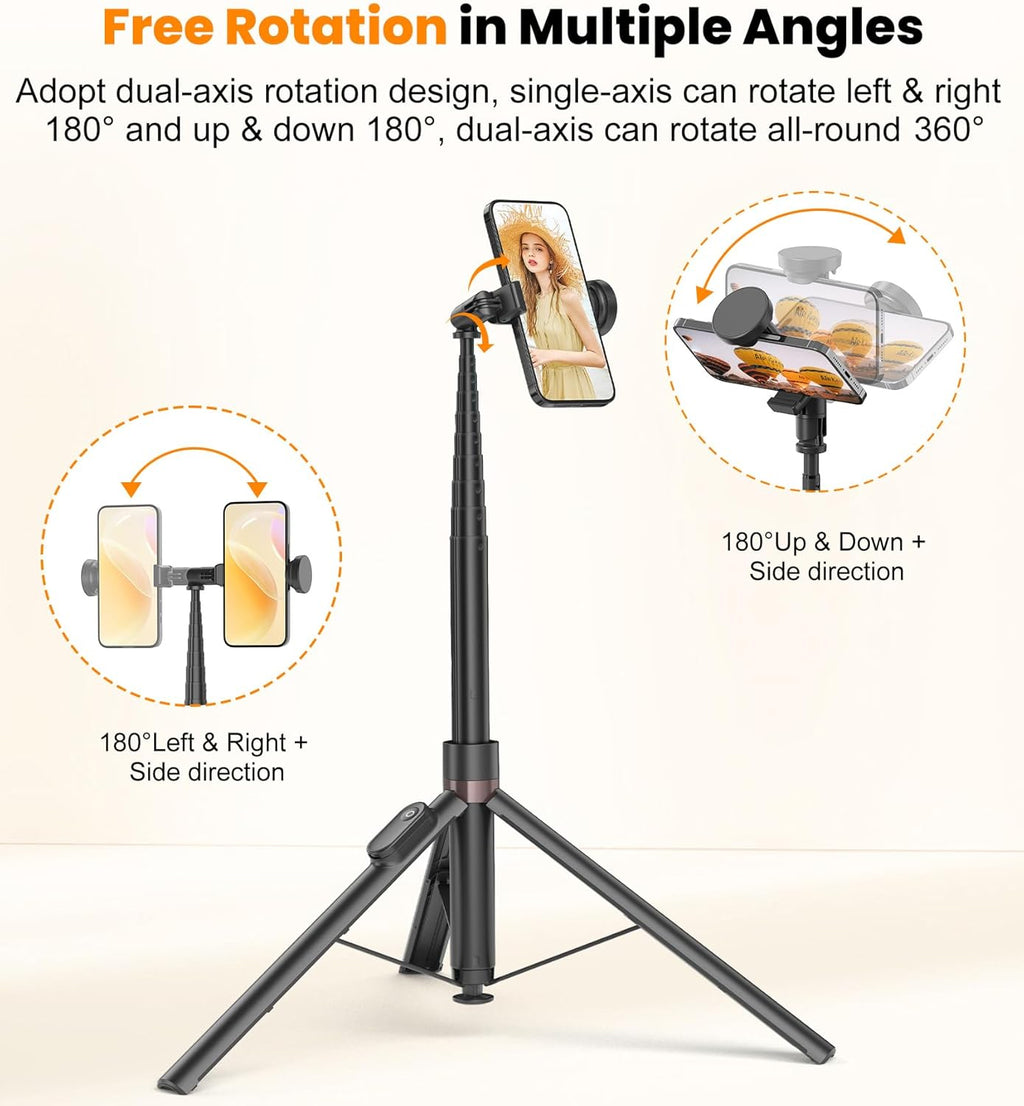TONEOF 70" Automatic Phone Tripod with Magnetic Rechargable Remote,Selfie Stick 360° Vertical & Horizontal Rotatable,Stable for iPhone/Android(Black)