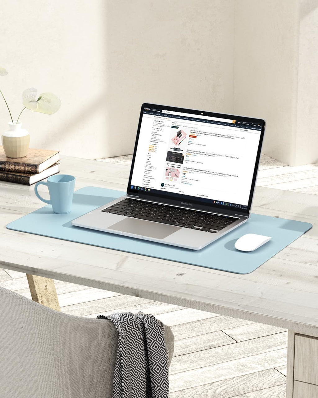 YSAGi Non-Slip Leather Desk Pad, Waterproof Laptop Computer Desk Keyboard Mat, Table Protector Blotter Mat, Large Mouse Pad for Office/Work/Home/Decor(Sky Blue, 23.6" x 13.7")