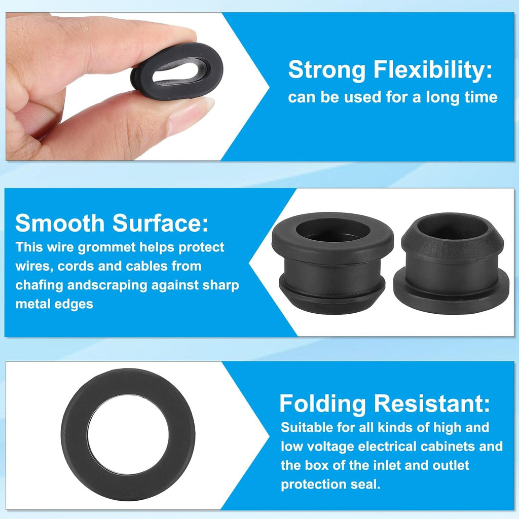 PATIKIL 20mm / 13/16 Inch Drill Hole,5/8 Inch ID Rubber Grommets, 3Pcs Top Hat Grommet for Wiring Eyelet Ring Gasket Automotive Firewall Cable Hole Plugs Wires Protection, Black