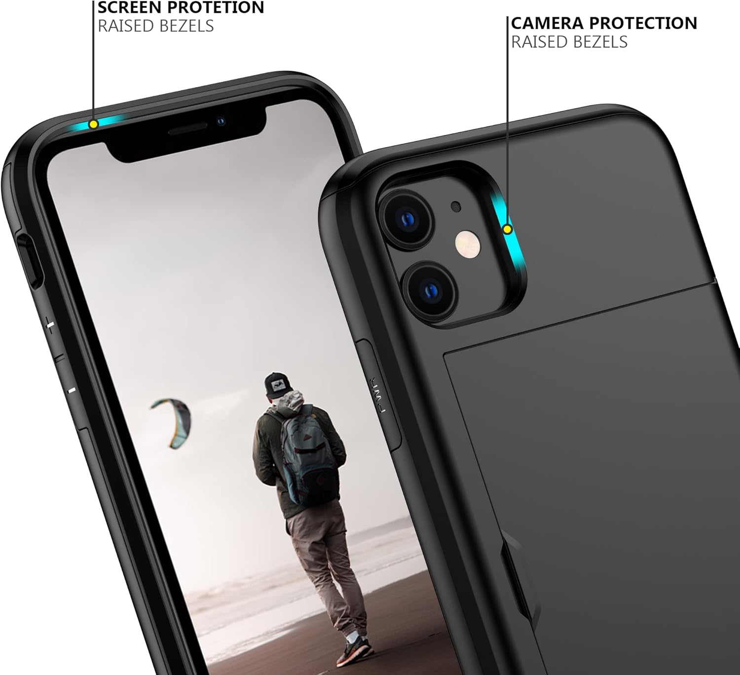 Nvollnoe for iPhone 11 Case with Card Holder Heavy Duty Protective Dual Layer Shockproof Hidden Card Slot Slim Wallet Cover for iPhone 11 for Men&Women(Black)