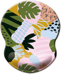 ITNRSIIET Ergonomic Mouse Pad with Gel Wrist Support Small Wrist Rest Smooth Surface Non-Slip PU Base Comfortable Office Supplies Pain Relief, 8.7 x 7.2 inches, Abstract Leaves