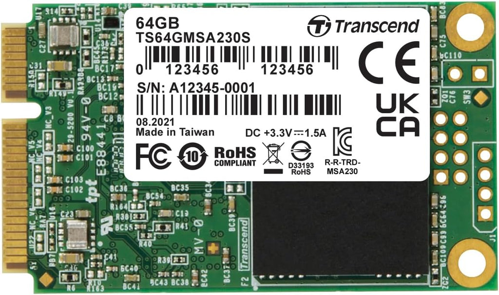 Transcend TS64GMSA230S 64GB SATAIII mSATA SSD 230S Internal Solid State Drive, 1 Count (Pack of 1)