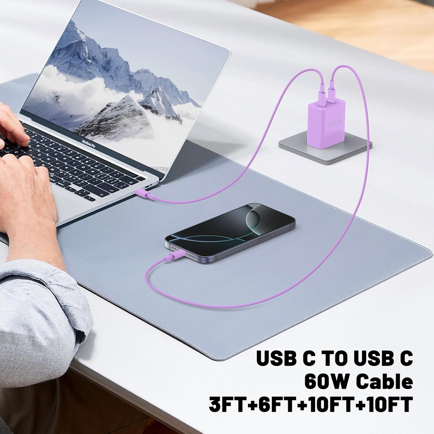 Super Fast Samsung Charger Type C,45W Dual Port USB C Fast Charger Block [2-Pack] & Extra Long 60W 3/6/6/10FT USB C Cable - PD Quick Charging 3.0 for Samsung Galaxy S25 Ultra/S24+/S23 iPhone 16