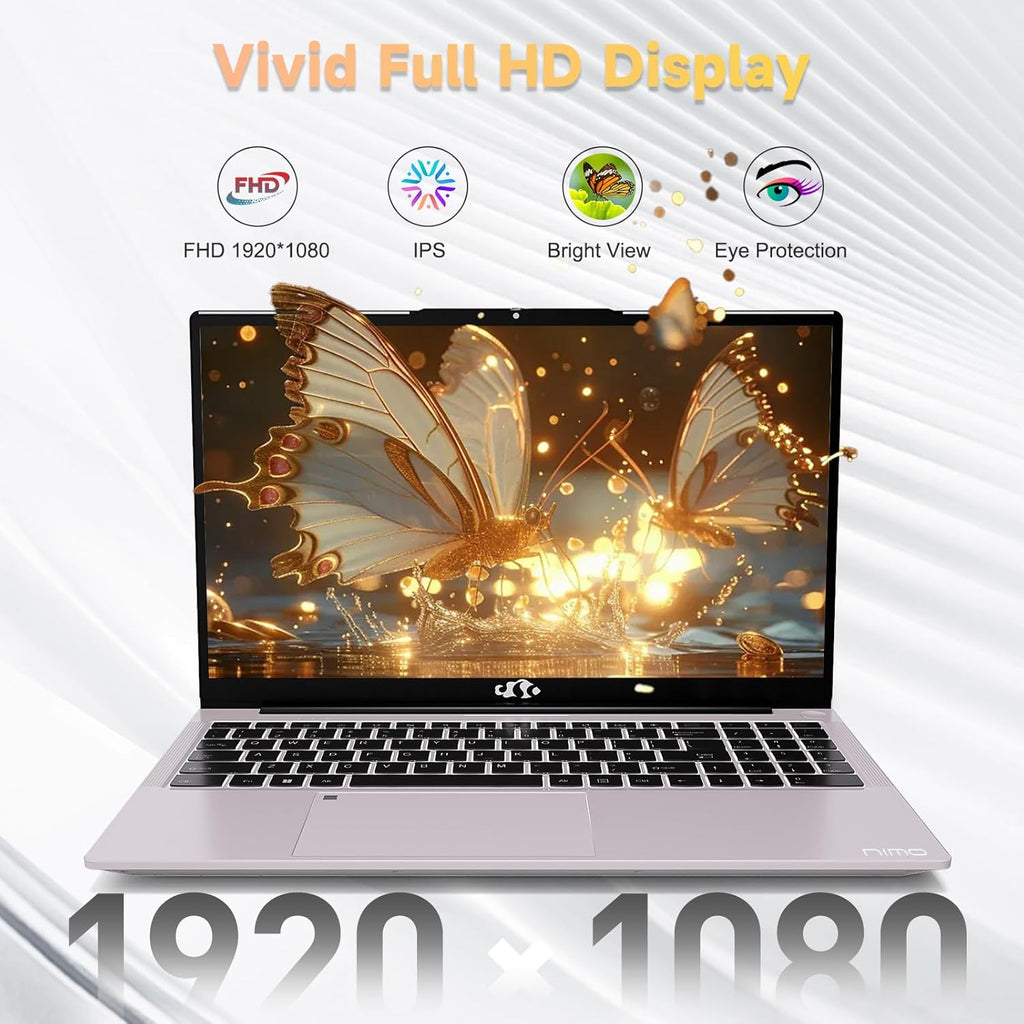 NIMO 15.6 inch Laptop FHD, AMD Ryzen 5 3500U, 8 GB RAM, 256 GB SSD, Windows 11, Backlit Keyboard, Fingerprint Reader, 65W PD, Lightweight Computer for Work and Homeschooling,Rose