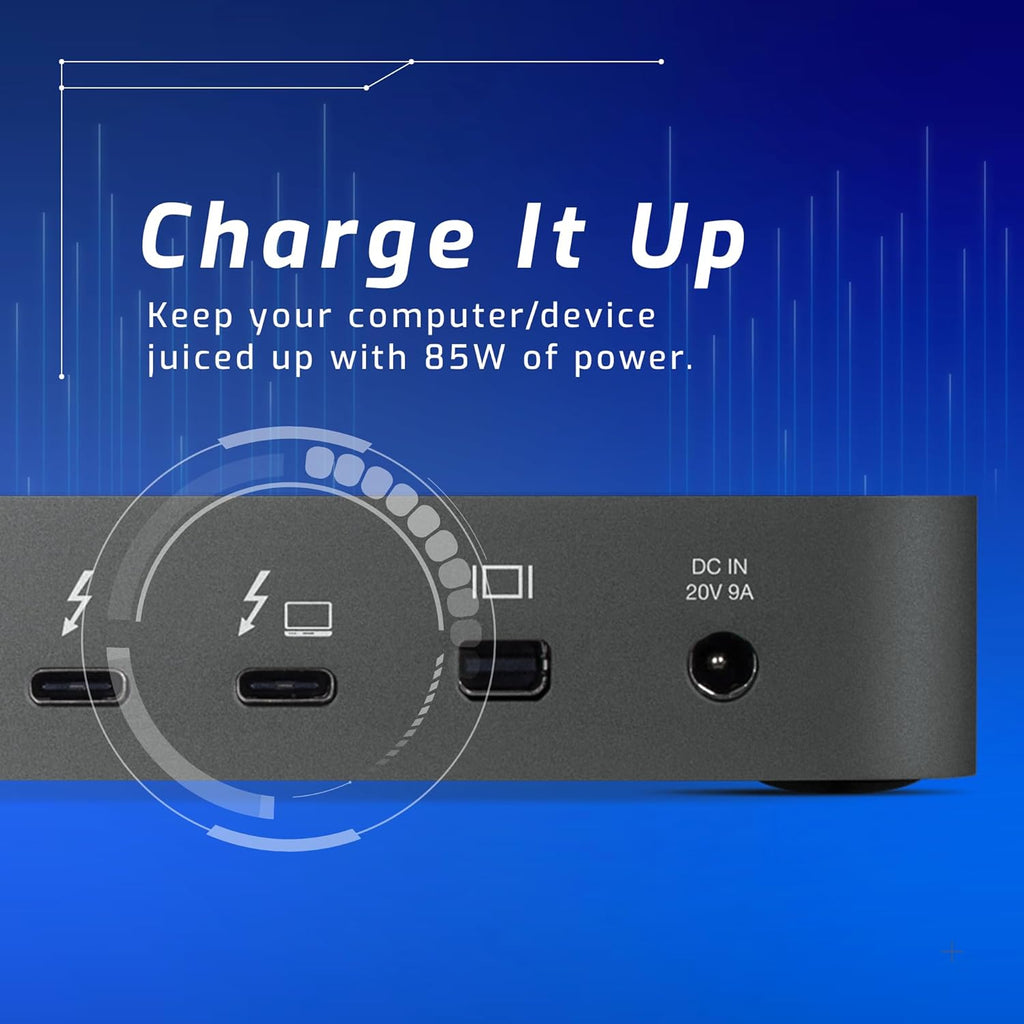 OWC 14-Port Thunderbolt Dock, 85W charging, (2) Thunderbolt 40 Gb/s (USB-C), (5) USB 3.2 Type-A, USB 3.2 (10Gb/s) Type-C, Mini DisplayPort, GbE, Audio, Single 5K or Dual 4K Displays, cable, For Mac/PC
