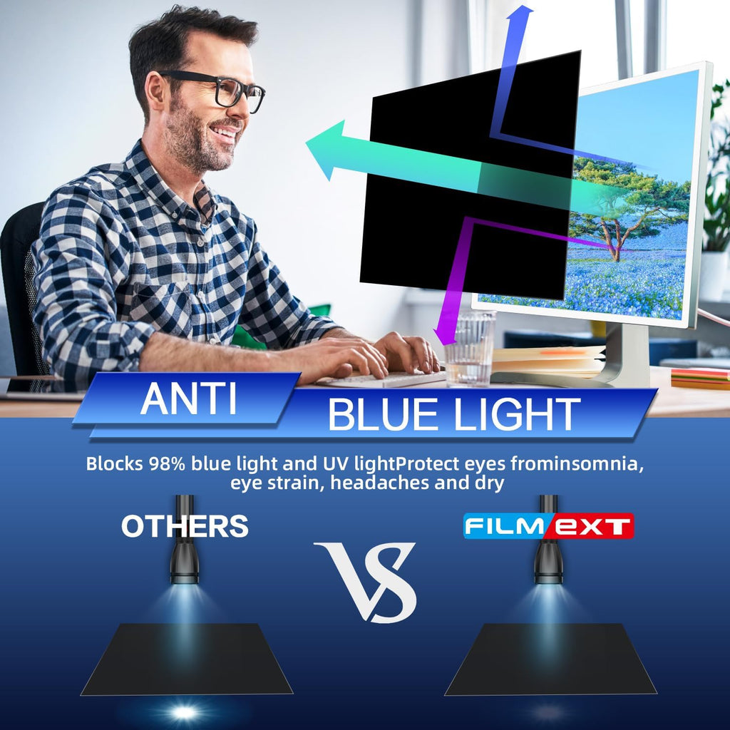 FILMEXT 32 inch Privacy Screen Filter for 16:9 Computer Widescreen Monitor, Removable 32 in Anti Blue Light Anti Glare Anti Spy Privacy Filter Shield-(27 5/8×15 5/8)