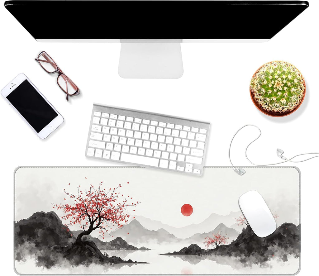 Dynippy Thin Extended Gaming Mouse Pad （31.5 * 11.8 * 0.08 inch） with Stitched Edges Large Mousepad Long XXL Keyboard and Mouse pad Desk Mat for Gaming Office & Home - Artistic Painting