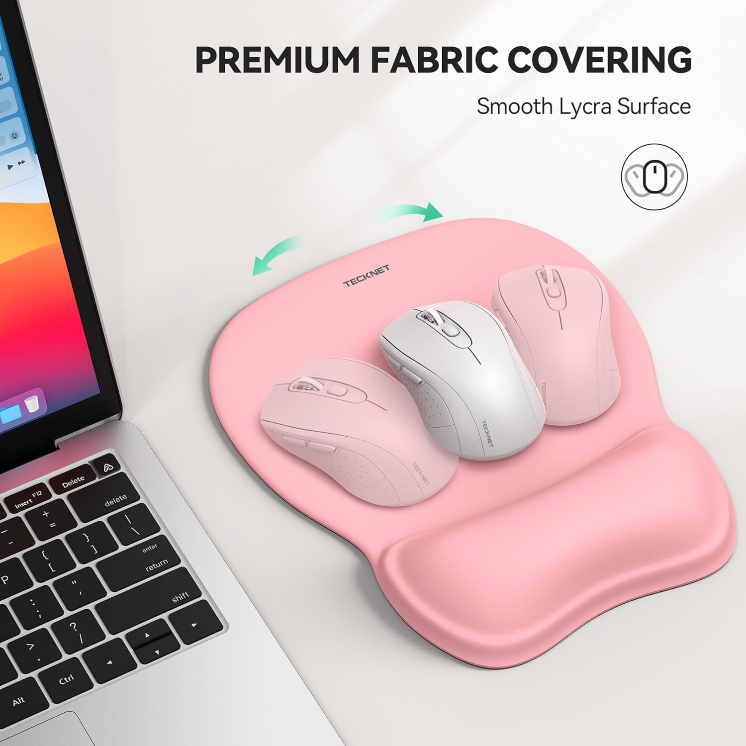 TECKNET Gel Mouse Pad with Wrist Rest, Ergonomic Office Mousepad with Wrist Support - Non-Slip & Smooth Surface Comfortable Desk Accessories Mat for Office, Gaming and Study - Pink