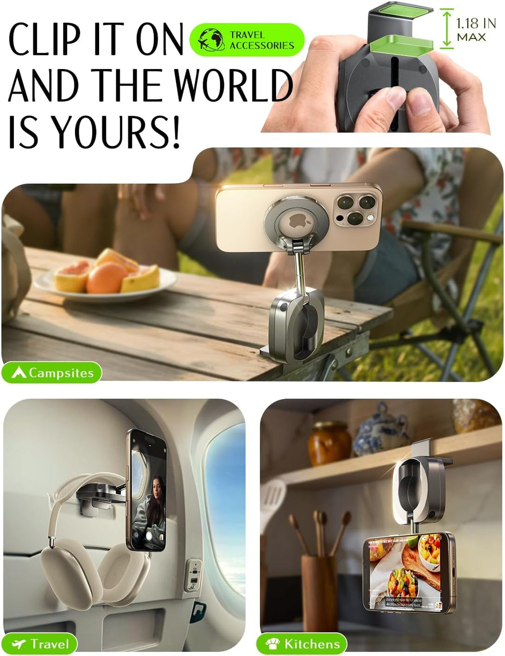 LISEN Airplane for iPhone Holder Stand for Desk Travel Europe Vacation Essentials Long Flight Mini Travels Essentials Kids Women for MagSafe Travel Accessories Cruise Essentials Phone Camera Mounts