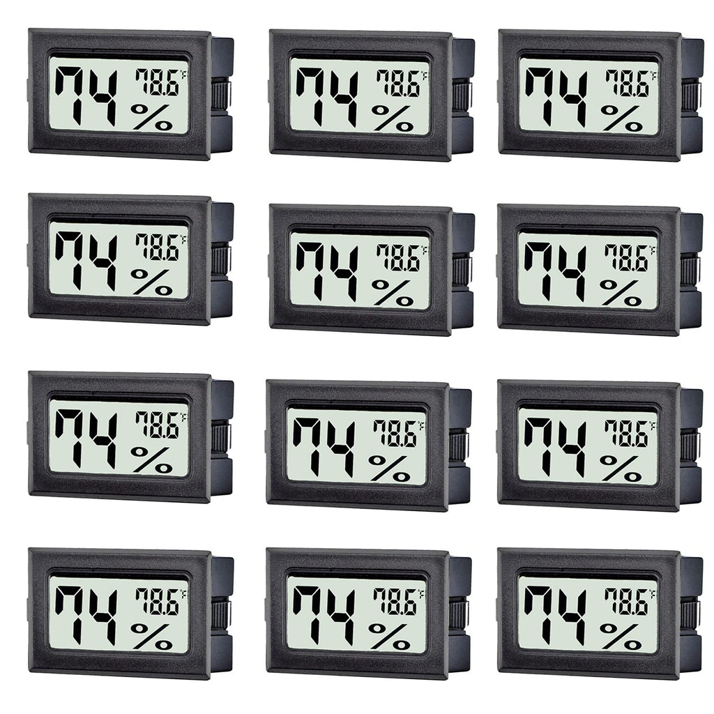 12 Pack Mini Digital Thermometer Hygrometer Indoor Temperature and Humidity Gauge Meter Monitor Fahrenheit (℉) for Humidor,Greenhouse,Reptile Tank,Home,Jars