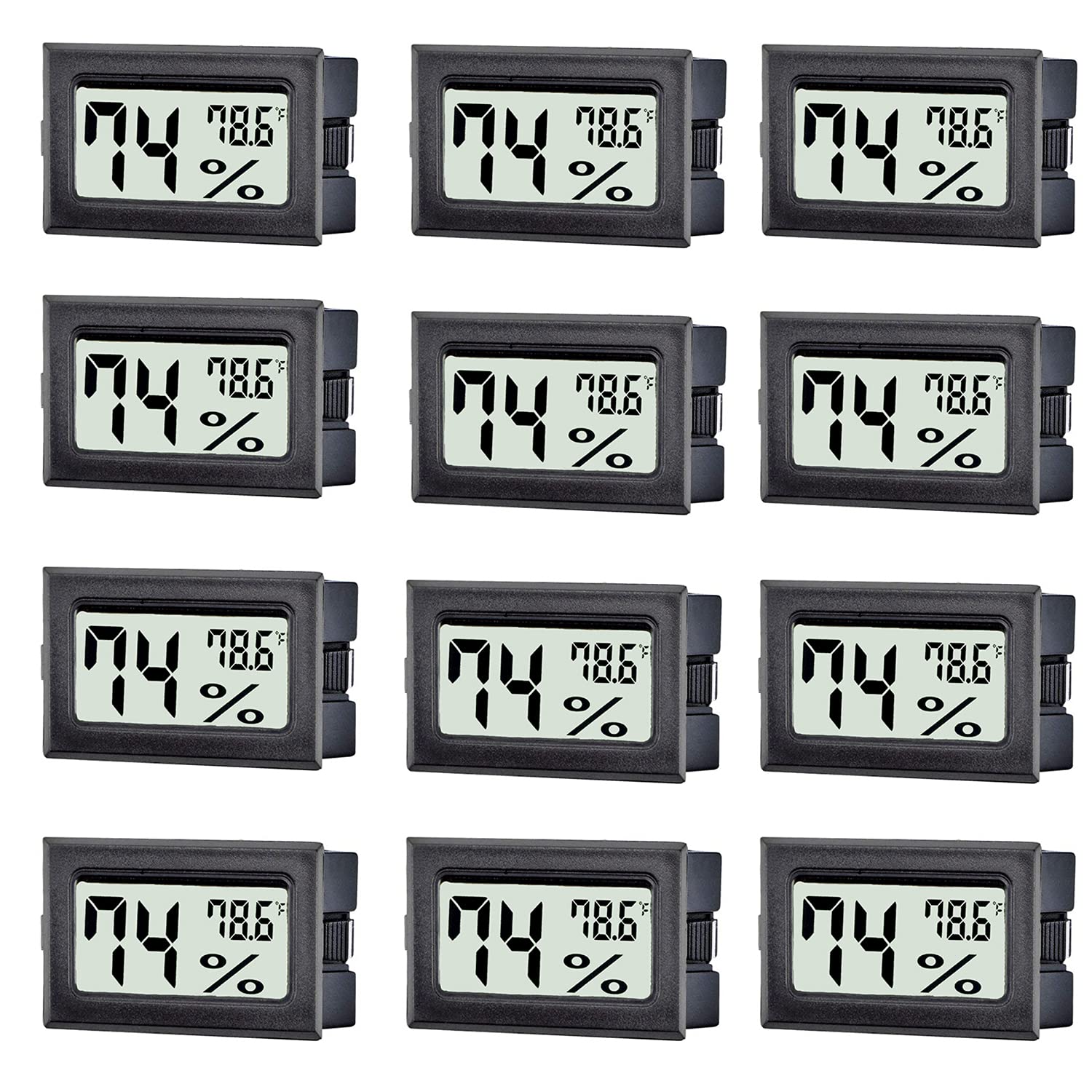 12 Pack Mini Digital Thermometer Hygrometer Indoor Temperature and Humidity Gauge Meter Monitor Fahrenheit (℉) for Humidor,Greenhouse,Reptile Tank,Home,Jars