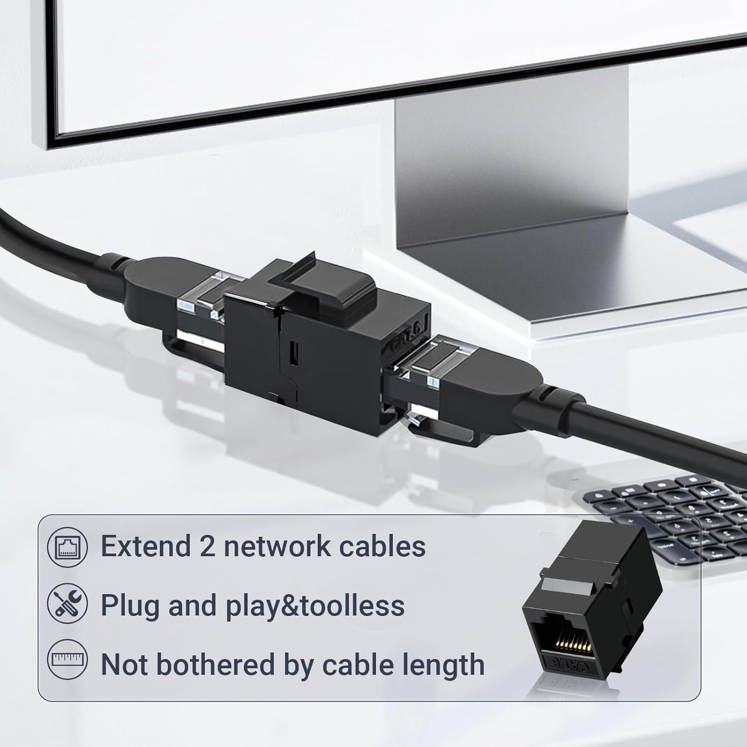 Cat6 RJ45 Keystone Coupler 25-Pack, Ethernet Coupler Female to Female, Ethernet Cable Extender UTP Inline Cat6 Keystone Jacks for Wall Plates & Patch Panels – Black