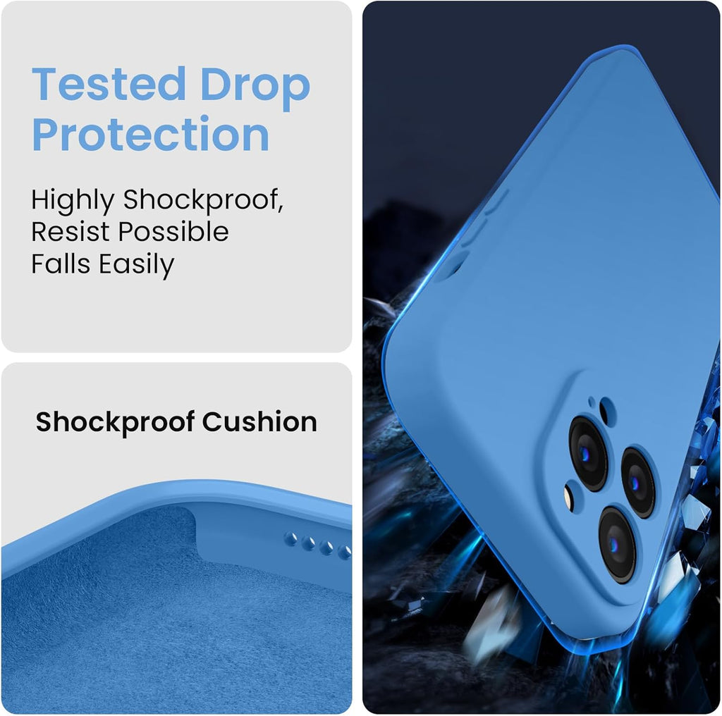 FireNova for iPhone 14 Pro Case, Silicone Upgraded [Camera Protection] Phone Case with [2 Screen Protectors], Soft Anti-Scratch Microfiber Lining Inside, 6.1 inch,Blue
